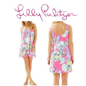 Lilly Pulitzer Carmel Dress Pink & Blue Kir Royal Swept Tides Tank Dress XS